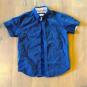 Blue with pink dots short sleeve button down